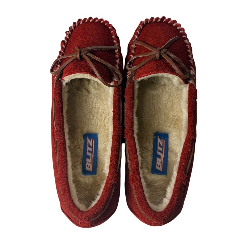 Blitz Molly Red Suede Moccasin Slippers Faux Fur Lined Womens Size 11M NEW - Picture 3 of 10